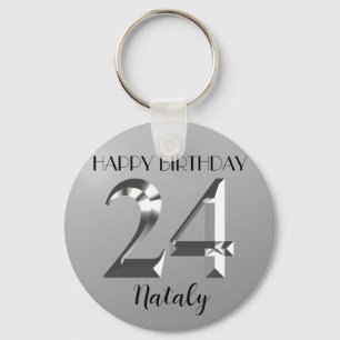 Metallic silver 24th birthday key ring