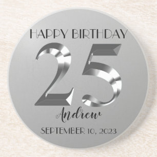 Metallic Silver 25th birthday Coaster