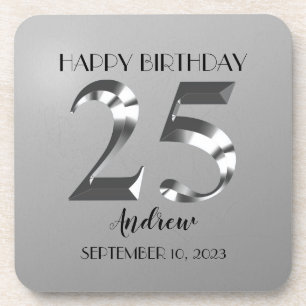 Metallic Silver 25th birthday Coaster