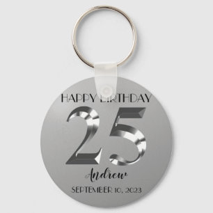 Metallic Silver 25th birthday Key Ring