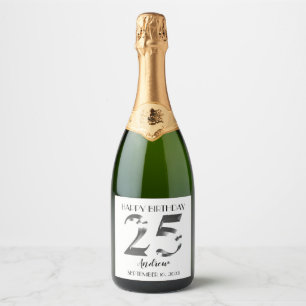 Metallic Silver 25th birthday Sparkling Wine Label
