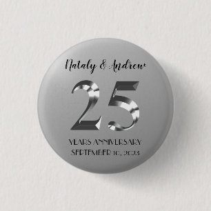 Metallic Silver 25th Wedding Anniversary 3 Cm Round Badge