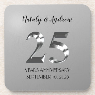 Metallic Silver 25th Wedding Anniversary Coaster