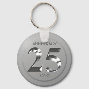 Metallic Silver 25th Wedding anniversary Key Ring