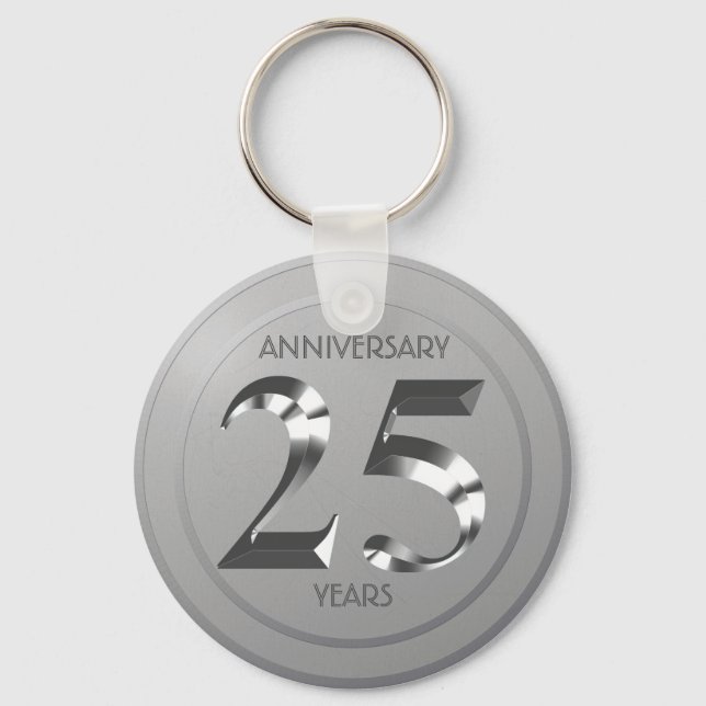 Metallic Silver 25th Wedding anniversary Key Ring (Front)