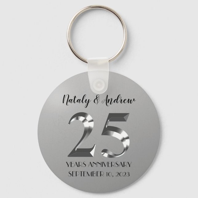 Metallic Silver 25th Wedding Anniversary Key Ring (Front)