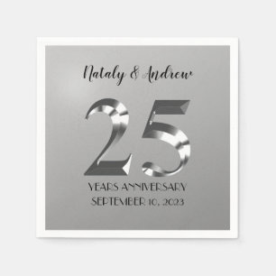 Metallic Silver 25th Wedding Anniversary Napkin
