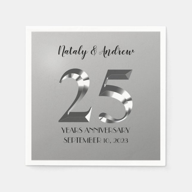Metallic Silver 25th Wedding Anniversary Napkin (Front)