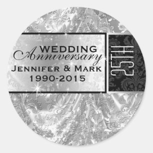 Metallic Silver 25th Wedding Anniversary Ornament Classic Round Sticker