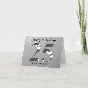Metallic Silver 25th Wedding Anniversary Thank You Card