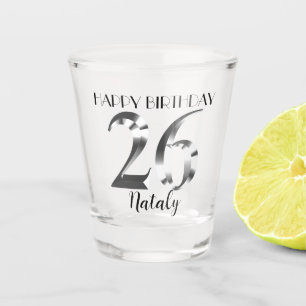 Metallic silver 26th birthday shot glass