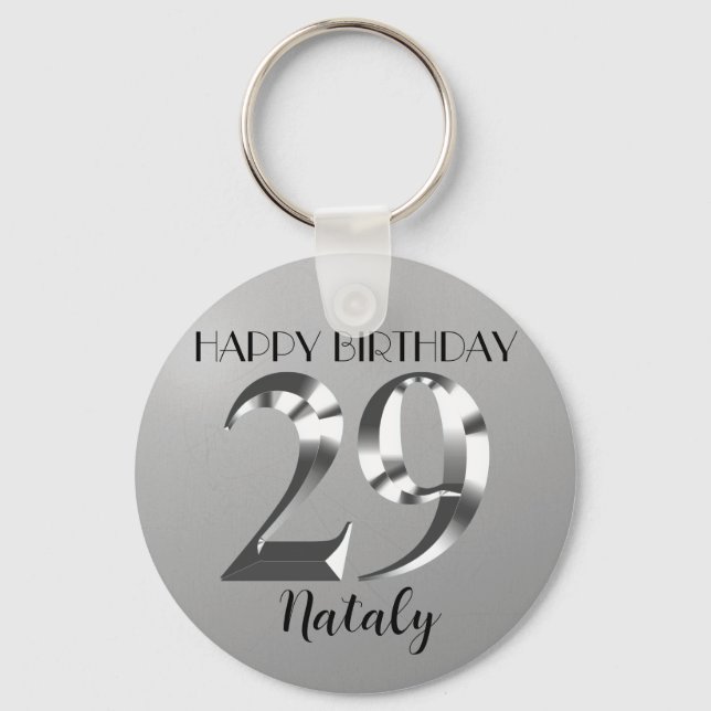 Metallic silver 29th birthday key ring (Front)