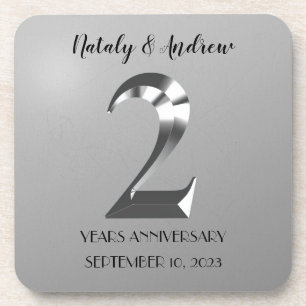 Metallic Silver 2th Wedding Anniversary Coaster