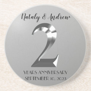 Metallic Silver 2th Wedding Anniversary Coaster