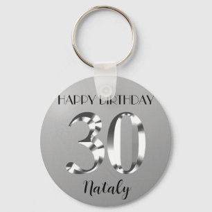 Metallic silver 30th birthday key ring