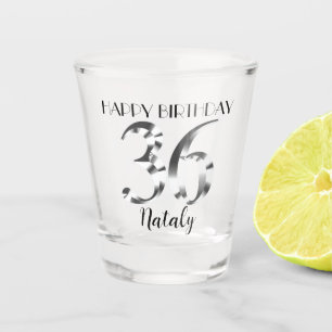 Metallic silver 36th birthday shot glass