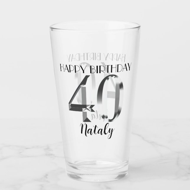 Metallic silver 40th birthday glass (Front)