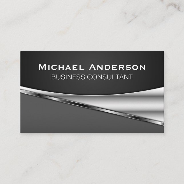 Metallic Silver Abstract Business Card (Front)