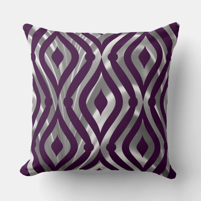 Metallic Silver And Purple Geometric Pattern Cushion (Front)