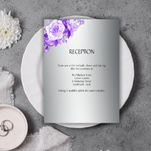 Metallic Silver and Purple Rose Bouquet Wedding Enclosure Card