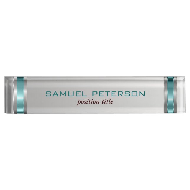 Metallic Silver Background And Blue Accents Nameplate (Front)