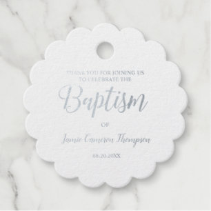 Metallic Silver Baptism Baby Thank you Gift Favour Tags