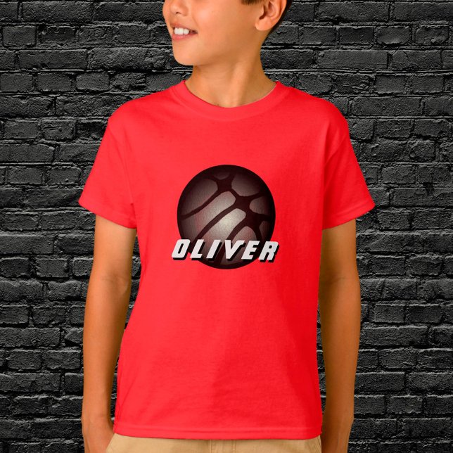 Metallic Silver Black Basketball Ball Name Red  T-Shirt (Creator Uploaded)