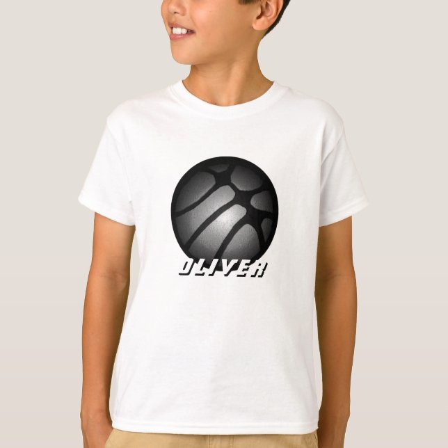 Metallic Silver Black Basketball Ball Name T-Shirt (Front)
