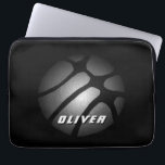 Metallic Silver Black Basketball Ball Sports  Lapt Laptop Sleeve<br><div class="desc">Metallic Silver Black Basketball Ball Sports laptop sleeve. Add your name.</div>