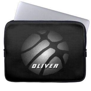 Metallic Silver Black Basketball Ball Sports Lapt Laptop Sleeve