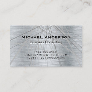 Metallic Silver Brushed Abstract Lines Business Card