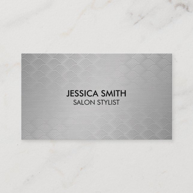 Metallic Silver Brushed and Silver Weave Pattern Business Card (Front)