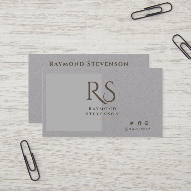 Metallic Silver Chic Gold Professional Monogram Business Card (Front/Back In Situ)