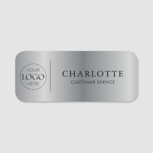 Metallic Silver Custom Logo Office Employee Staff Name Tag
