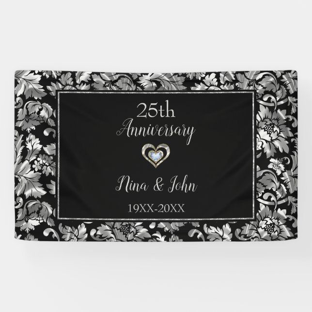 Metallic Silver Damask Banner (Horizontal)