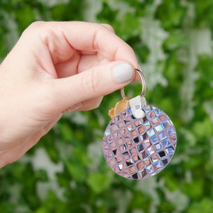 Metallic Silver Disco Ball Mirrors Faux Key Ring