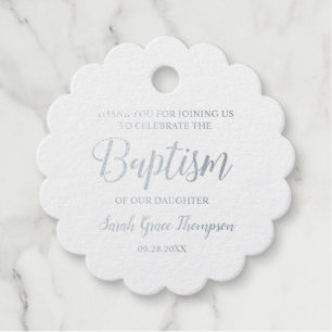 Metallic Silver Flower Baptism Baby girl Thank you Favour Tags