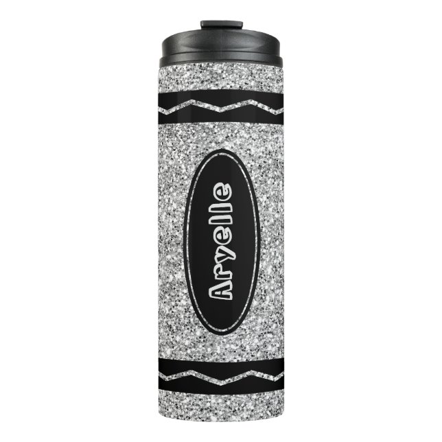 Metallic Silver Glitter Crayon Custom Name Tumbler (Front)