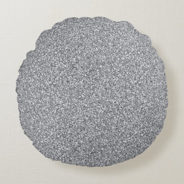 Metallic Silver Glitter Round Cushion (Front)