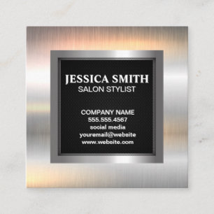 Metallic Silver Glossy Border Black Mesh Square Business Card