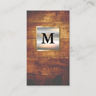 Metallic Silver Gold Banner Monogram Hardwood Business Card