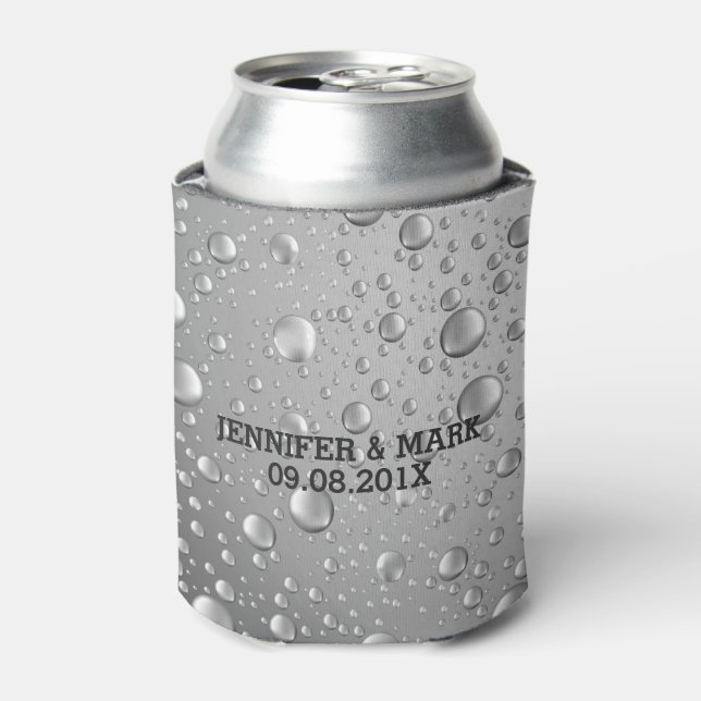 Metallic Silver Grey Abstract Rain Drops Can Cooler (Can Front)