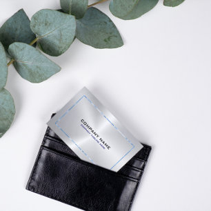 Metallic Silver Grey Background and Blue Border Business Card