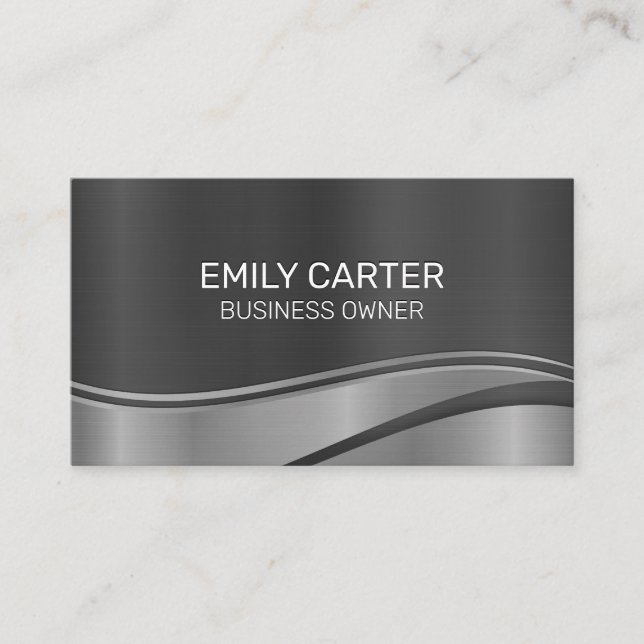 Metallic Silver Grey Background Business Card (Front)