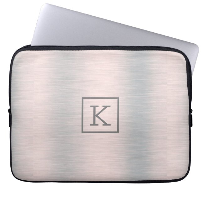 Metallic silver-grey brushed aluminium look laptop sleeve (Front)