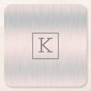 Metallic silver-grey brushed aluminium texture square paper coaster