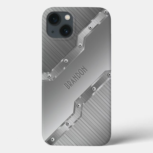 Metallic Silver Grey Brushed Metal Look 2 Monogram Case-Mate iPhone Case (Back)