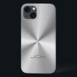 Metallic Silver-Grey Stainless Steel Look iPhone 13 Case<br><div class="desc">Silver tones shiny metallic design with stainless steel look (illustration of metallic texture). In comes in many different shades of grey to shiny black. Not real metal but image of it. Simple and elegant with modern 3 initials customisable monogram. If you need any help customising any of my designs, contact...</div>