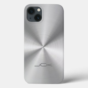 Metallic Silver-Grey Stainless Steel Look iPhone 13 Case