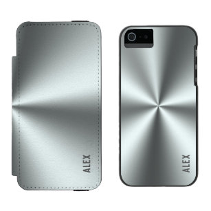 Metallic Silver-Grey Stainless-Steel Look Incipio Watson™ iPhone 5 Wallet Case